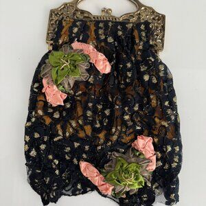 Vintage Black Lace Purse with Metal Handle